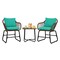 Costway 3PCS Patio Rattan Bistro Set Cushioned Chair Glass Table Deck White\Turquoise
